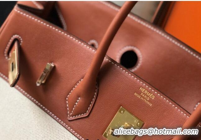 Buy Discount Hermes Birkin 30cm Bag in Swift Leather and Canvas HB30 Brown/Beige/Gold