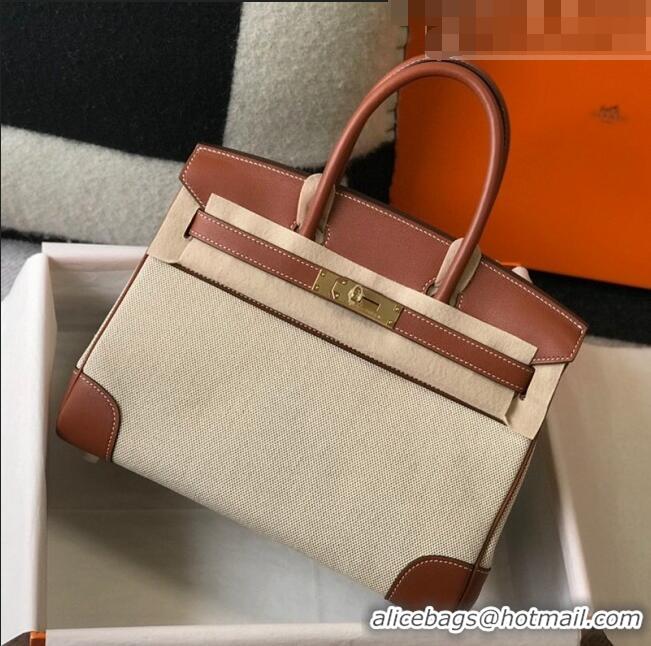 Buy Discount Hermes Birkin 30cm Bag in Swift Leather and Canvas HB30 Brown/Beige/Gold