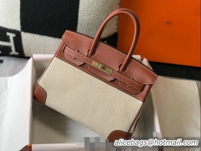 Buy Discount Hermes Birkin 30cm Bag in Swift Leather and Canvas HB30 Brown/Beige/Gold