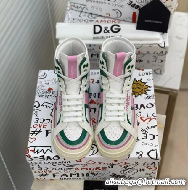 Best Quality Dolce&Gabbana Calfskin Custom 2.Zero High-top Sneakers Green 110335