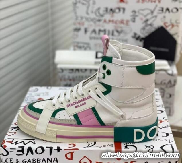 Best Quality Dolce&Gabbana Calfskin Custom 2.Zero High-top Sneakers Green 110335