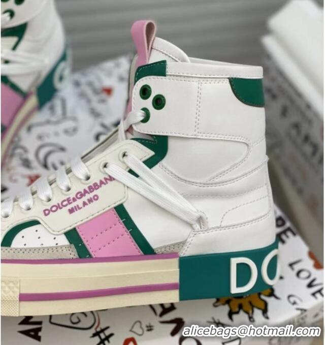 Best Quality Dolce&Gabbana Calfskin Custom 2.Zero High-top Sneakers Green 110335