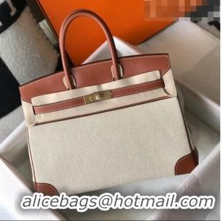 Promotional Hermes Birkin 35cm Bag in Swift Leather and Canvas HB35 Brown/Beige/Gold