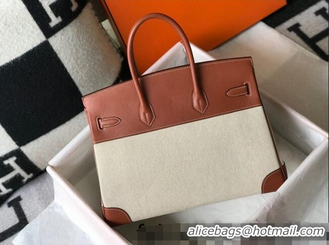 Promotional Hermes Birkin 35cm Bag in Swift Leather and Canvas HB35 Brown/Beige/Gold