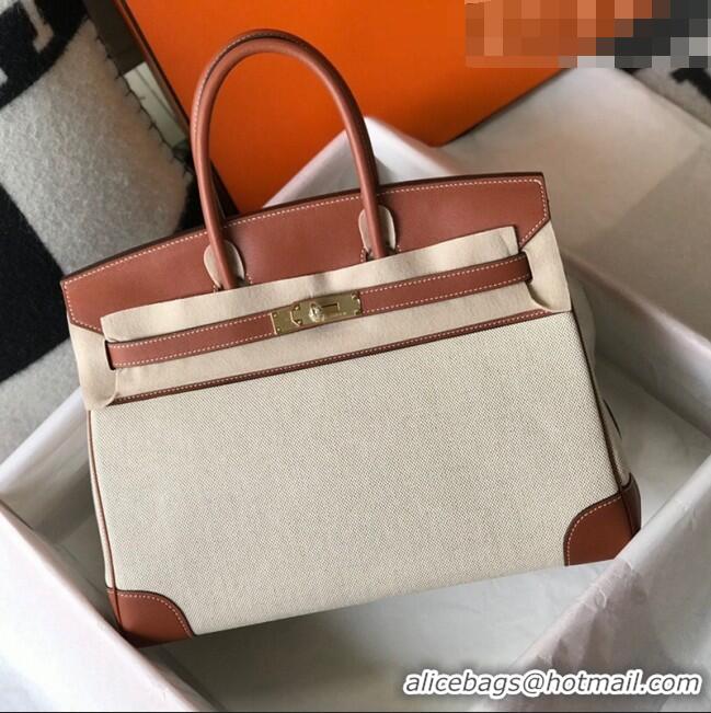 Promotional Hermes Birkin 35cm Bag in Swift Leather and Canvas HB35 Brown/Beige/Gold