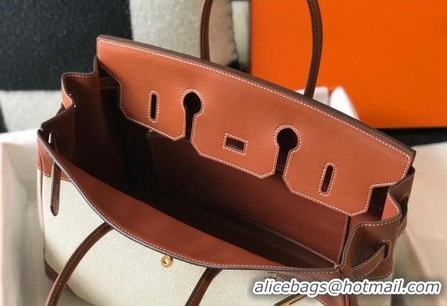 Promotional Hermes Birkin 35cm Bag in Swift Leather and Canvas HB35 Brown/Beige/Gold