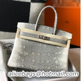 Promotional Hermes Birkin 30cm Bag in Lizard Embossed Calf Leather HB30 Grey/White/Silver