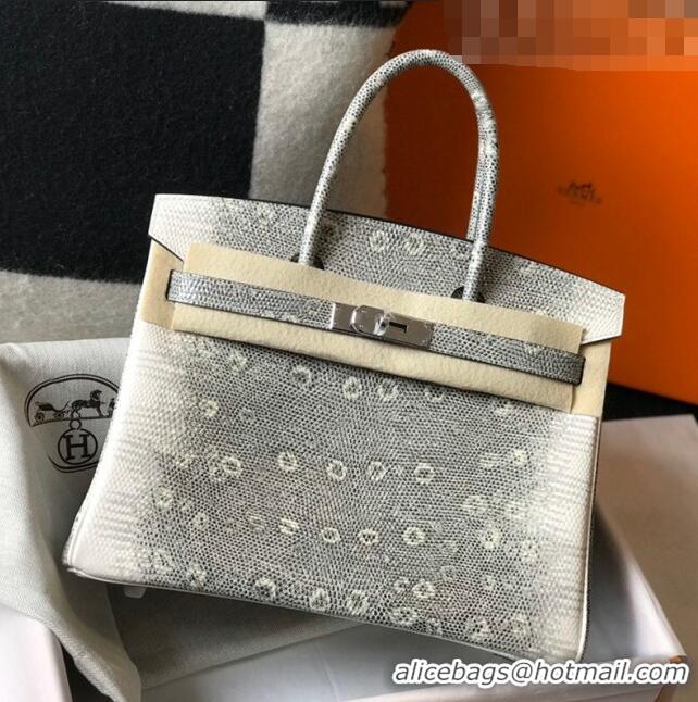 Promotional Hermes Birkin 30cm Bag in Lizard Embossed Calf Leather HB30 Grey/White/Silver