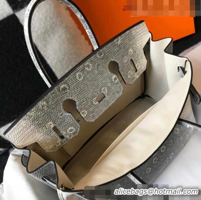 Promotional Hermes Birkin 30cm Bag in Lizard Embossed Calf Leather HB30 Grey/White/Silver