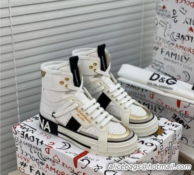 Traditional Discount Dolce&Gabbana Calfskin Custom 2.Zero High-top Sneakers White 110338