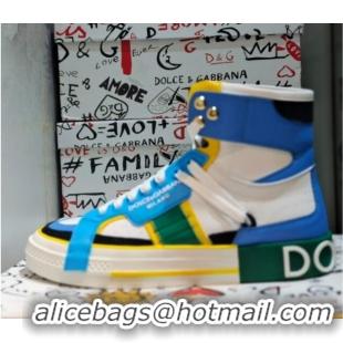 Top Quality Dolce&Gabbana Calfskin Custom 2.Zero High-top Sneakers Light Blue 110339