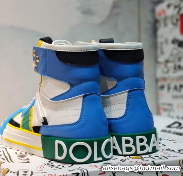 Top Quality Dolce&Gabbana Calfskin Custom 2.Zero High-top Sneakers Light Blue 110339