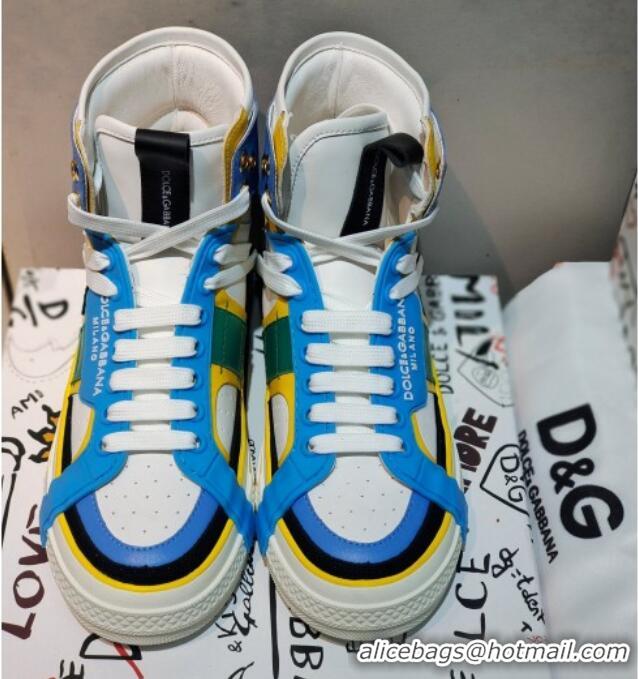 Top Quality Dolce&Gabbana Calfskin Custom 2.Zero High-top Sneakers Light Blue 110339