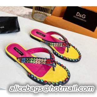 Shop Dolce & Gabbana DG Crystal Flat Thong Sandals Yellow 113025