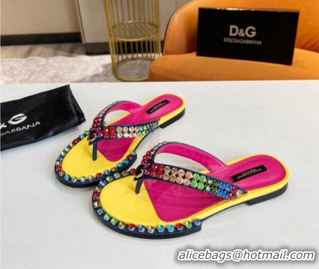 Shop Dolce & Gabbana DG Crystal Flat Thong Sandals Yellow 113025