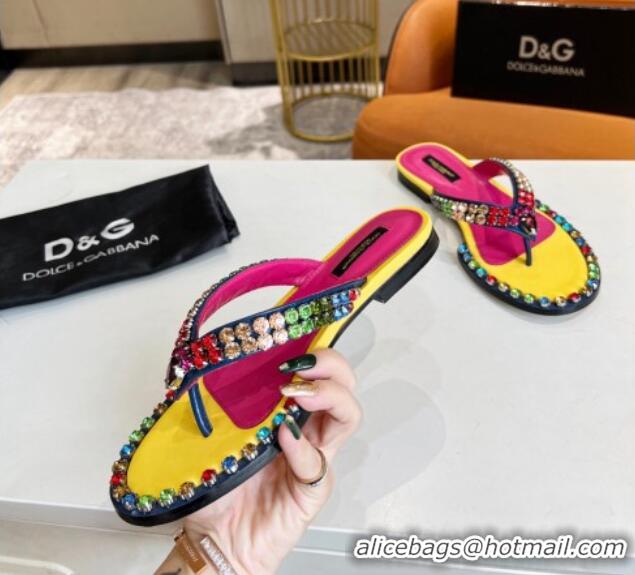 Shop Dolce & Gabbana DG Crystal Flat Thong Sandals Yellow 113025