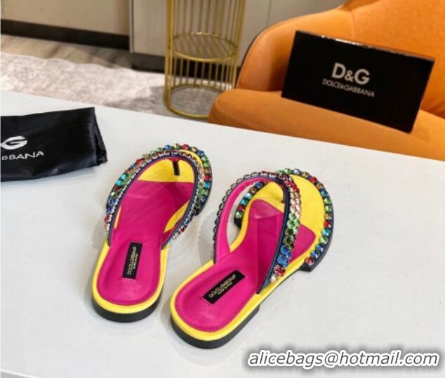 Shop Dolce & Gabbana DG Crystal Flat Thong Sandals Yellow 113025