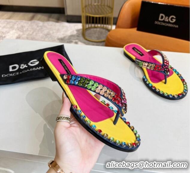 Shop Dolce & Gabbana DG Crystal Flat Thong Sandals Yellow 113025