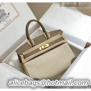 Top Quality Hermes Birkin 30cm Bag in Swift Leather and Canvas HB30 Elephant Grey