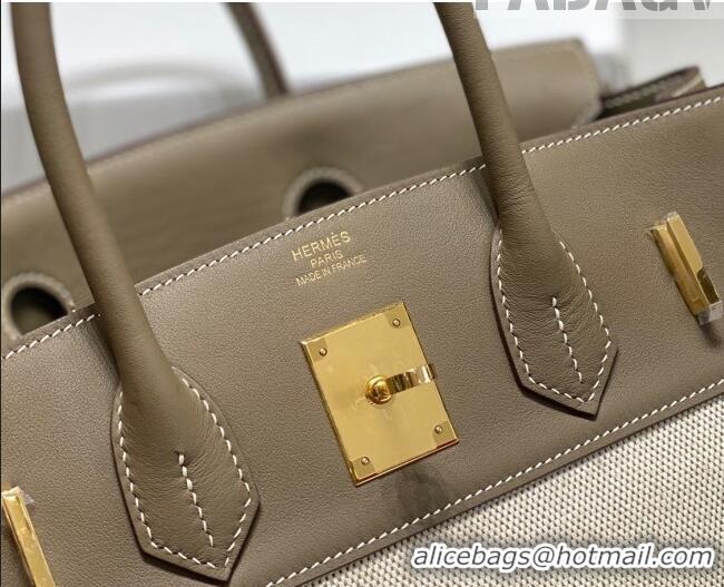 Top Quality Hermes Birkin 30cm Bag in Swift Leather and Canvas HB30 Elephant Grey