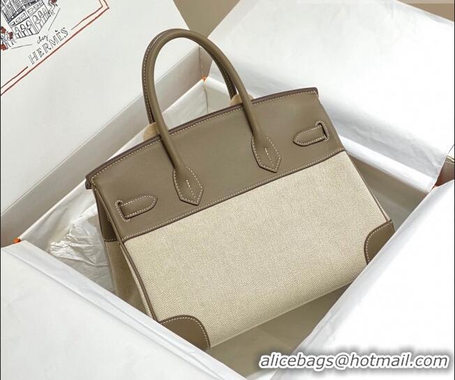 Top Quality Hermes Birkin 30cm Bag in Swift Leather and Canvas HB30 Elephant Grey