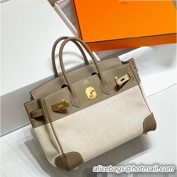 Top Quality Hermes Birkin 30cm Bag in Swift Leather and Canvas HB30 Elephant Grey