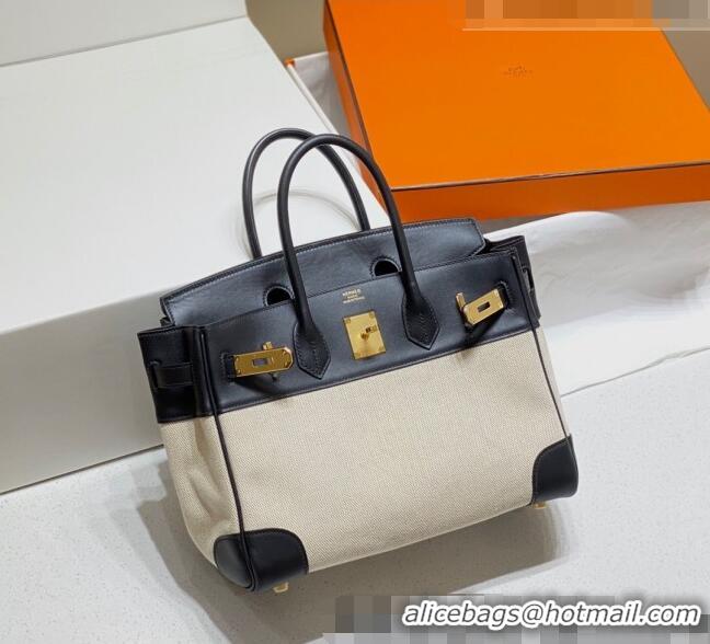 Best Price Hermes Birkin 30cm Bag in Swift Leather and Canvas HB30 Black