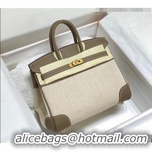 Good Taste Hermes Birkin 25cm Bag in Swift Leather and Canvas HB25 Elephant Grey