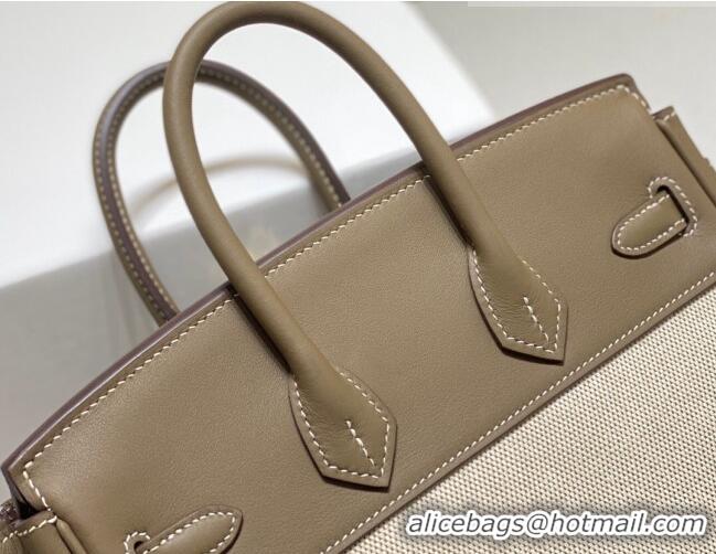 Good Taste Hermes Birkin 25cm Bag in Swift Leather and Canvas HB25 Elephant Grey