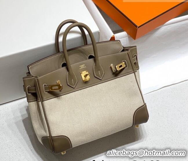 Good Taste Hermes Birkin 25cm Bag in Swift Leather and Canvas HB25 Elephant Grey