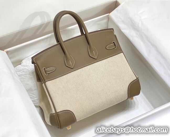 Good Taste Hermes Birkin 25cm Bag in Swift Leather and Canvas HB25 Elephant Grey