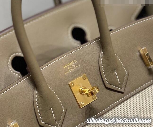 Good Taste Hermes Birkin 25cm Bag in Swift Leather and Canvas HB25 Elephant Grey