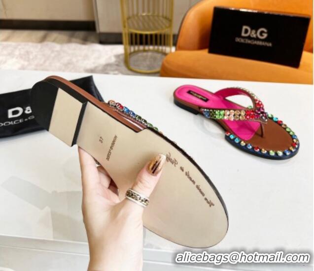 Most Popular Dolce & Gabbana DG Crystal Flat Thong Sandals Brown 113027