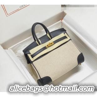 Super Quality Hermes Birkin 25cm Bag in Swift Leather and Canvas HB25 Black