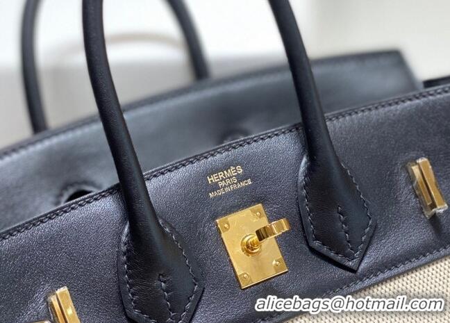 Super Quality Hermes Birkin 25cm Bag in Swift Leather and Canvas HB25 Black