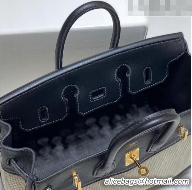 Super Quality Hermes Birkin 25cm Bag in Swift Leather and Canvas HB25 Black