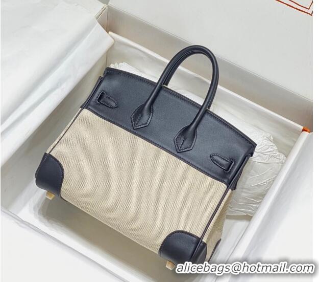 Super Quality Hermes Birkin 25cm Bag in Swift Leather and Canvas HB25 Black