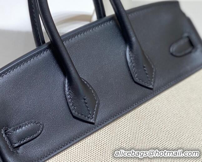 Super Quality Hermes Birkin 25cm Bag in Swift Leather and Canvas HB25 Black