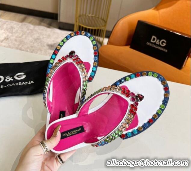 Good Taste Dolce & Gabbana DG Crystal Flat Thong Sandals White 113028