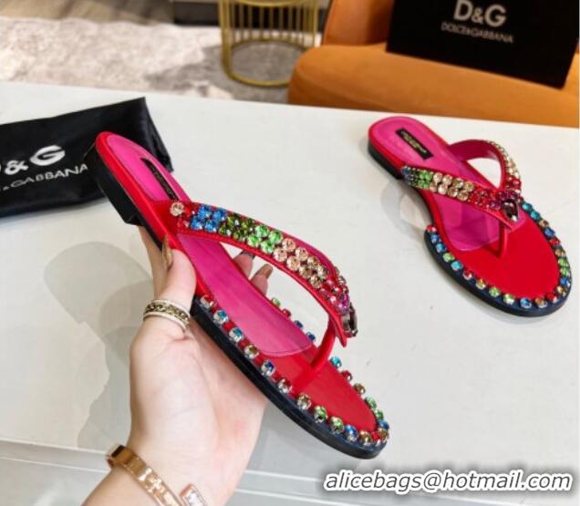 Best Price Dolce & Gabbana DG Crystal Flat Thong Sandals Red 113029