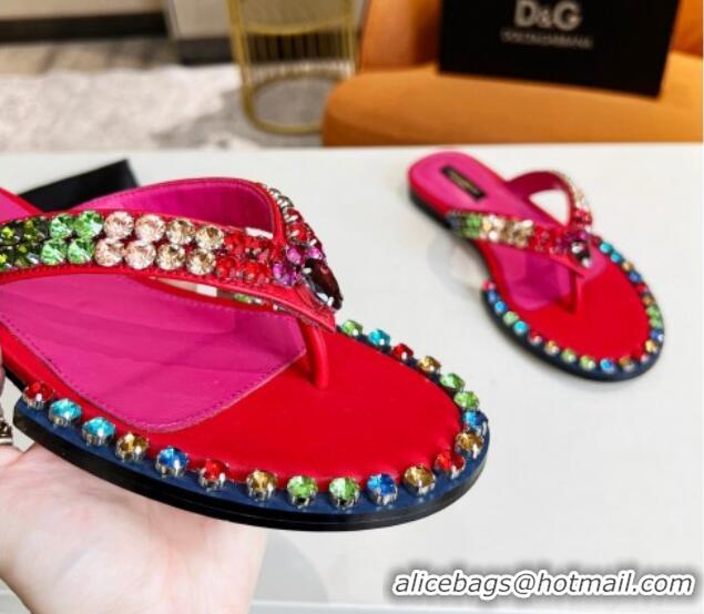 Best Price Dolce & Gabbana DG Crystal Flat Thong Sandals Red 113029