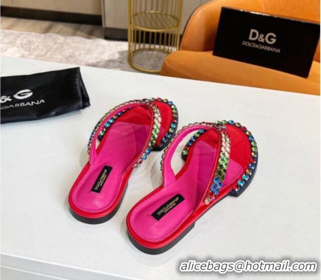 Best Price Dolce & Gabbana DG Crystal Flat Thong Sandals Red 113029