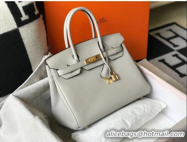 Most Popular Hermes Birkin 30cm Bag in Togo Calfskin HB30 Pearl Grey/Gold