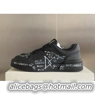 Classic Practical Dolce & Gabbana New Roma Graffiti Calfskin Sneakers Black 122302