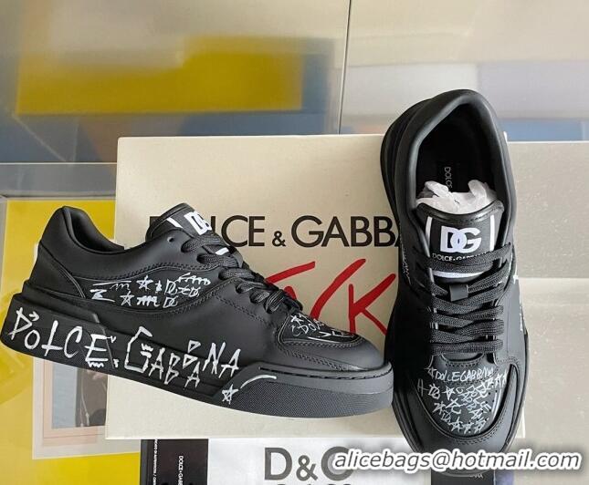 Classic Practical Dolce & Gabbana New Roma Graffiti Calfskin Sneakers Black 122302