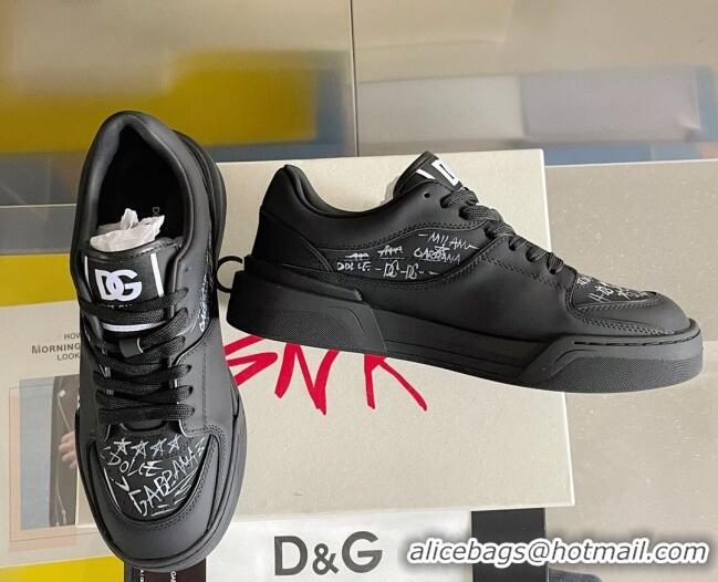 Classic Practical Dolce & Gabbana New Roma Graffiti Calfskin Sneakers Black 122302