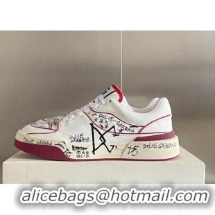 Shop Dolce & Gabbana New Roma Graffiti Calfskin Sneakers White/Red 122303