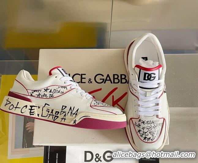 Shop Dolce & Gabbana New Roma Graffiti Calfskin Sneakers White/Red 122303