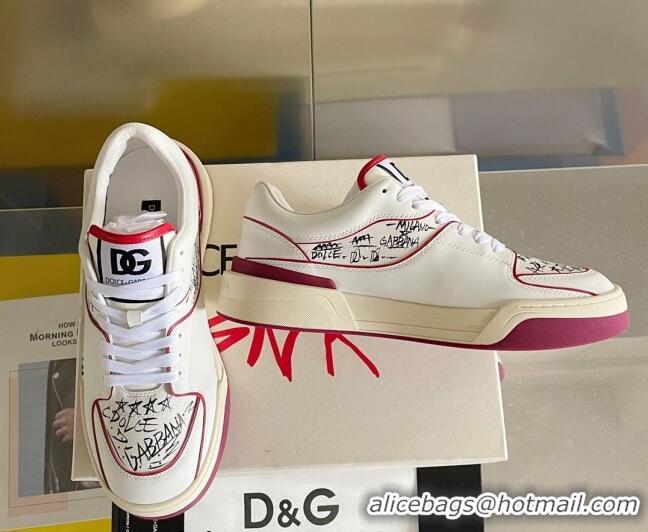 Shop Dolce & Gabbana New Roma Graffiti Calfskin Sneakers White/Red 122303