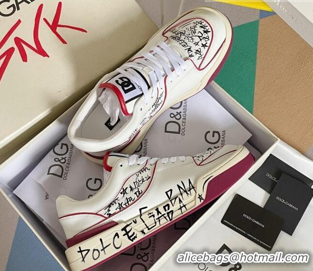 Shop Dolce & Gabbana New Roma Graffiti Calfskin Sneakers White/Red 122303